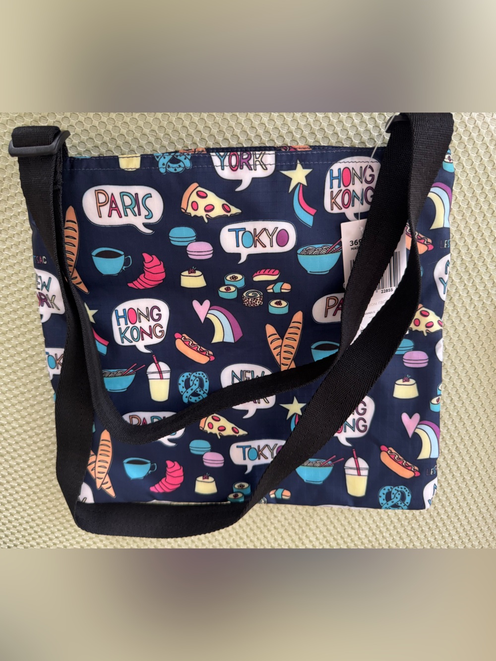 Le Sport Sac “Snack Zone” Navy Madison Slim Crossbody Adjustable Strap Bag. NWT